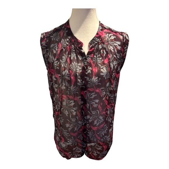 Rebecca Taylor 100% Silk Sheer Magenta Floral Print Blouse Sz 4 Feminine - Picture 7 of 8